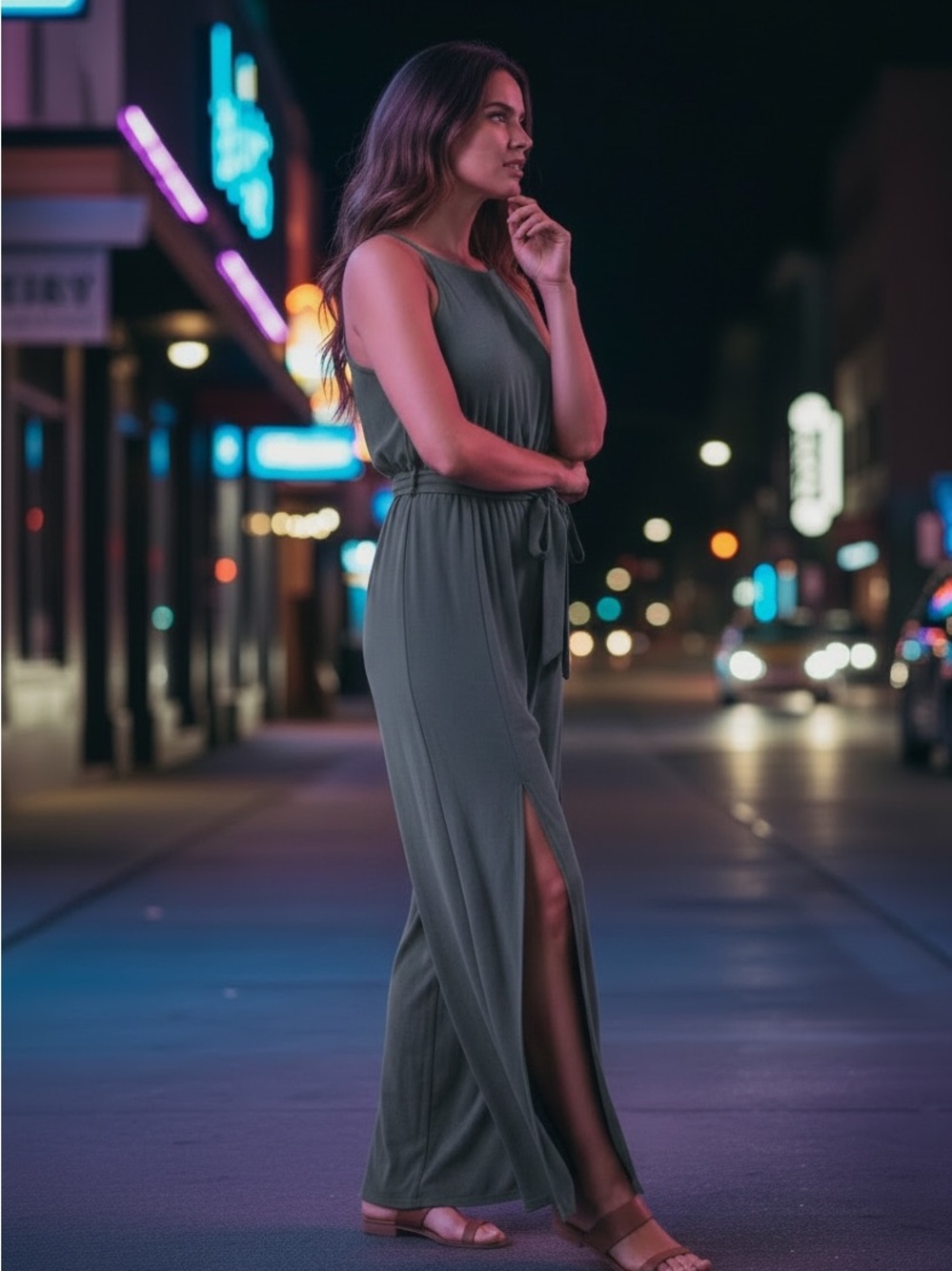 Sleeveless Jumpsuit with Side Slits